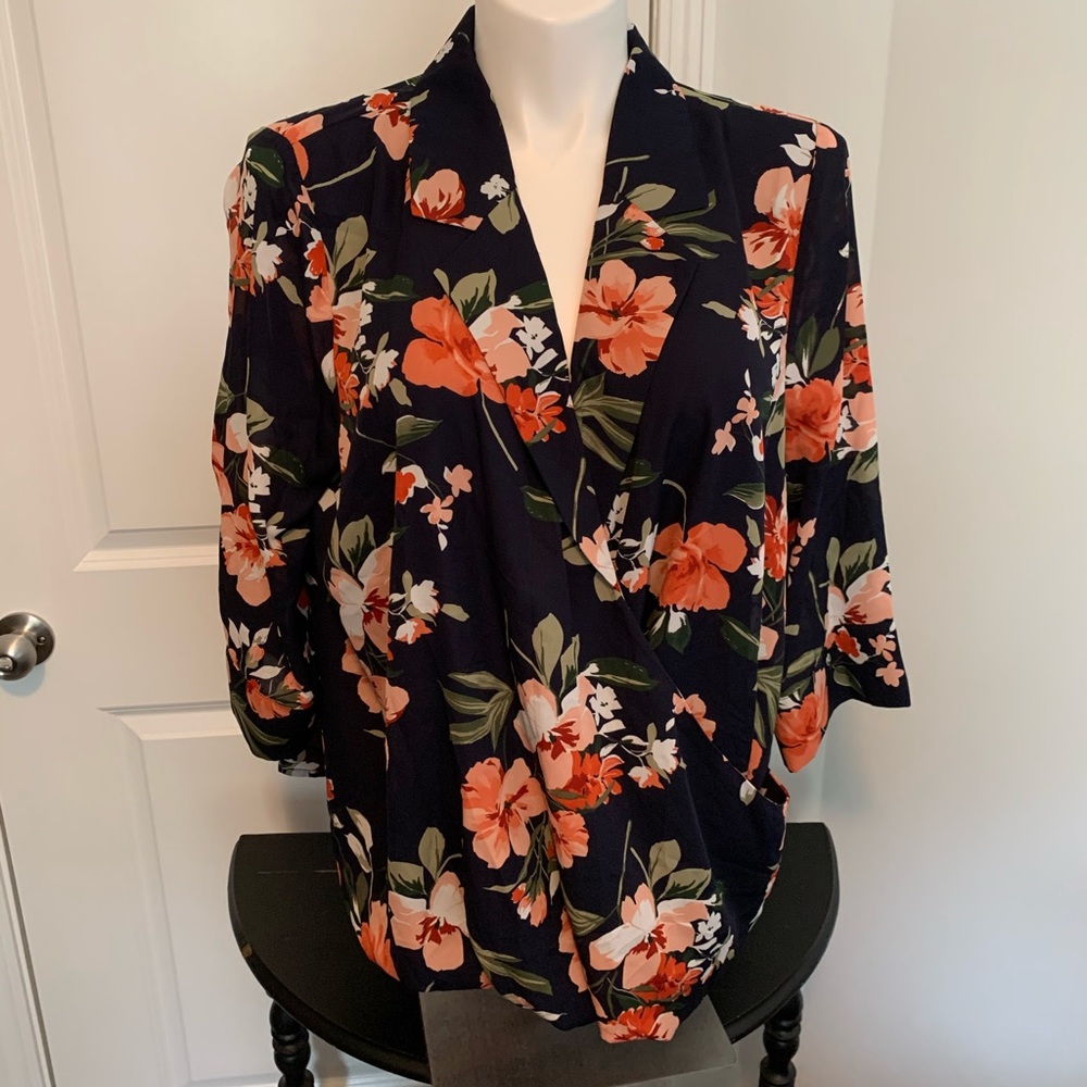 Skies Are Blue 2X Floral Wrap Top